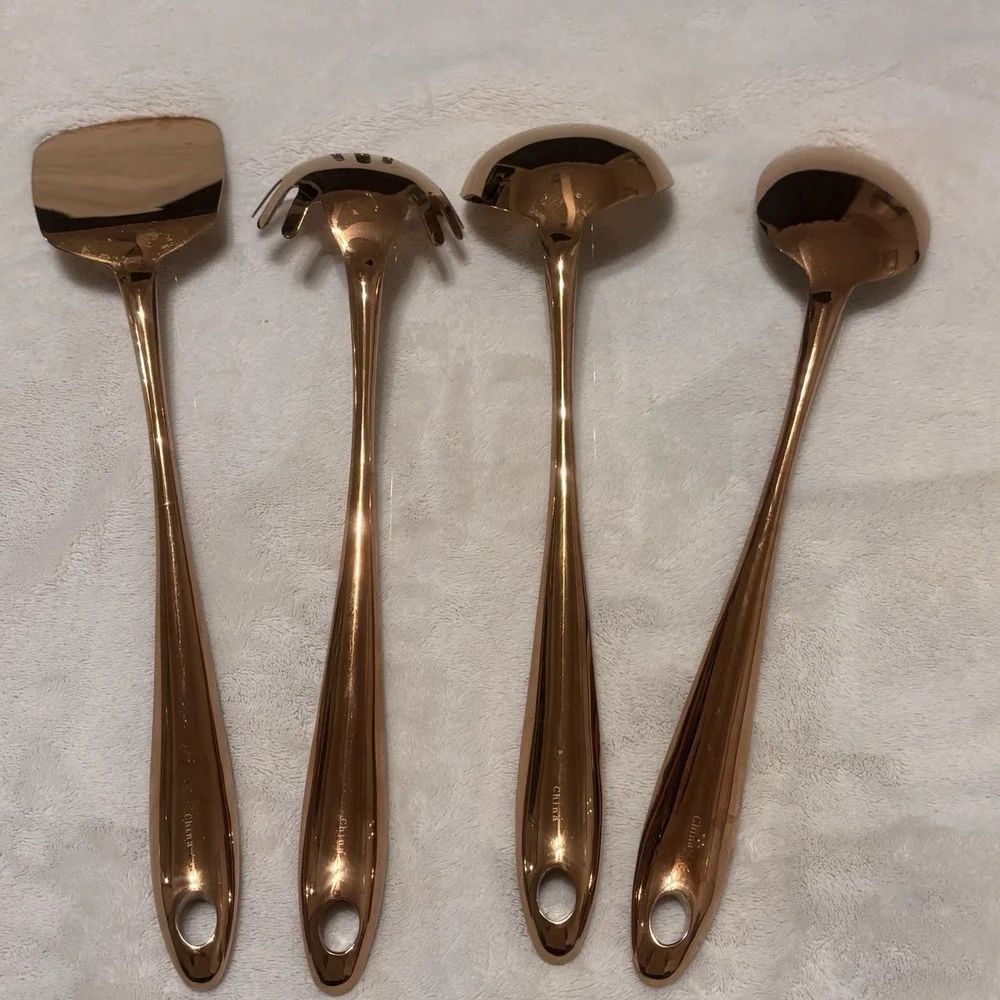 4 Pc Rose Gold Copper Finish Metal Kitchen Utensils Set